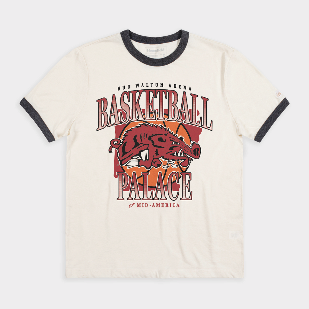 Arkansas Razorbacks "Basketball Palace" Ringer Tee Hoodie, Sweatshirt | CoreVibeTees.com (Image 1)