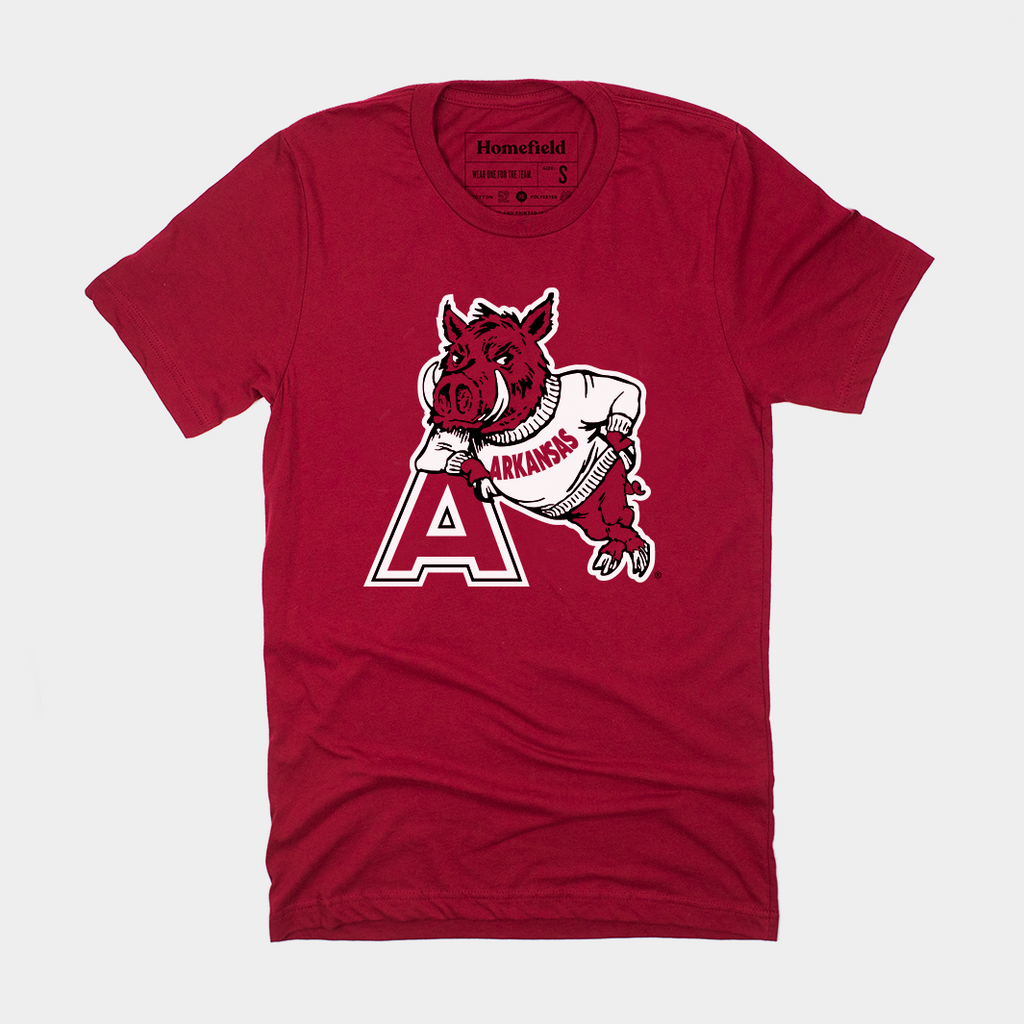 Vintage Arkansas Razorback Leaning Mascot Tee Style001 Hoodie, Sweatshirt | CoreVibeTees.com