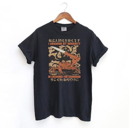Abondon My Humanity Comfort Colors Shirt, Japanese Horror Crab Graphic Tee, Crab Lover Tshirt