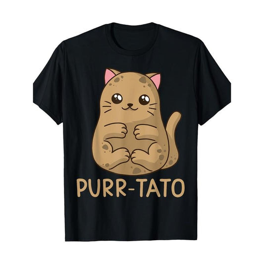 Adult Unisex Purrtato Cat Graphic Tee - 100% Cotton Knit Fabric, Regular Fit Crew Neck T-Shirt with Digital Heat Transfer, Short Sleeve, All-Season Comfort, Geometric Pattern Made in USAstyle{n002}2