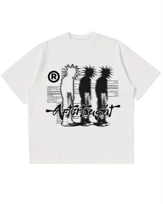 Afterthought Graphic T-shirt, Crew Neck Tee, Y2K Short Sleeve Top, Spring Summer Streetwear for Women