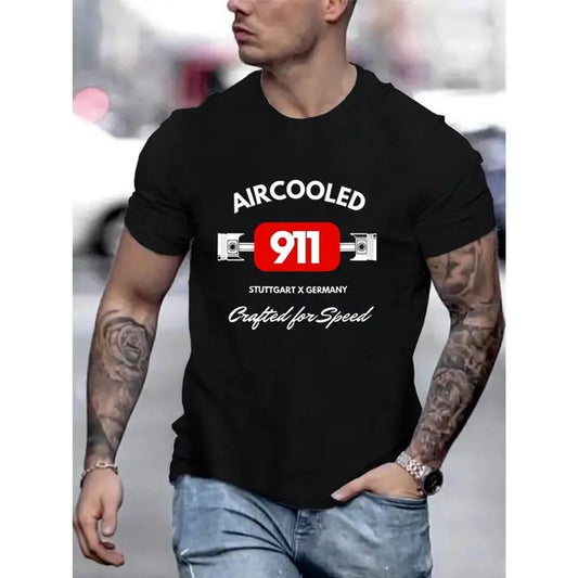 Air-cooled 911 graphic men's short-sleeved T-shirt, comfortable stretch summer fashion T-shirt, casual everyday fashion clothing Made in USA