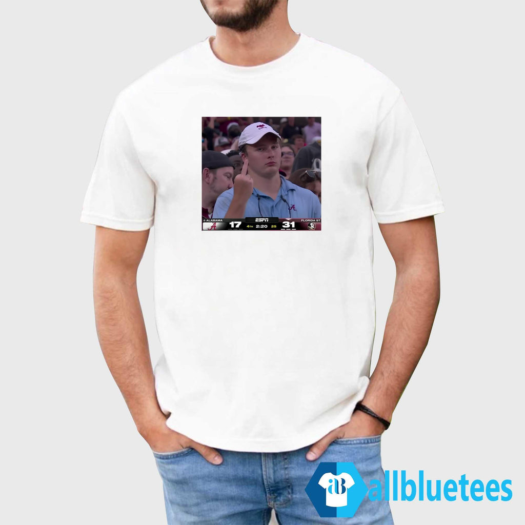 Alabama Fan Flips Off Camera Hanging Shirt
