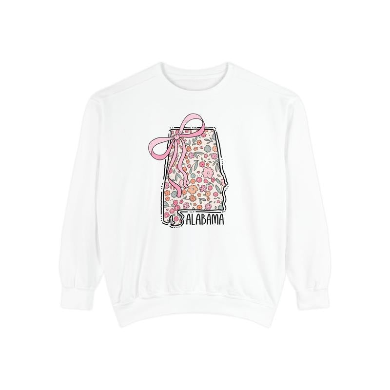 Alabama Floral Comfort Colors Sweatshirt, Alabama Sweatshirt, Cute Bow Alabama Sweatshirt
