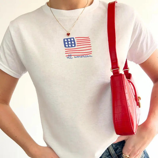 All American USA Flag Baby Tee, Fourth Of July Tee Shirt, American Flag Baby Tee, Independence Day Baby Tee, Patriotic Baby Tee, Aesthetic Summer Tee