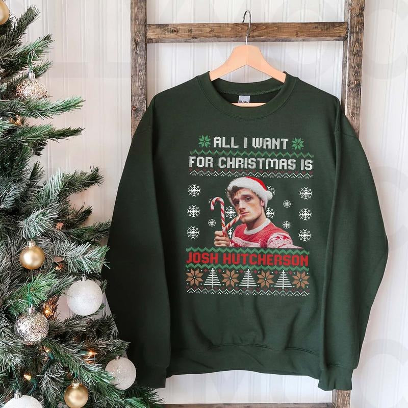 All I Want For Christmas Is Josh Hutcherson Unisex Sweatshirt Hoodie for Winter Fabric Fleece