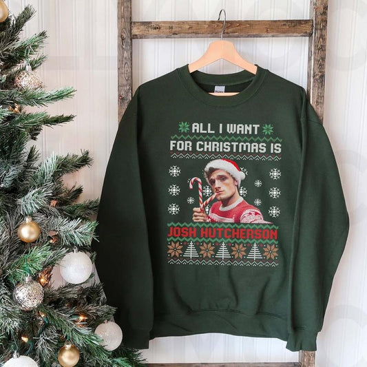 All I Want For Christmas Is Josh Hutcherson Unisex Sweatshirt Hoodie for Winter Fabric Fleece