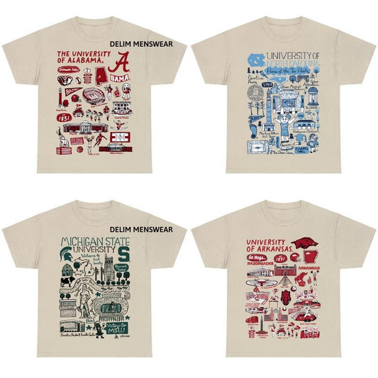 All Team Football Sketched Sand Graphic Tee, University Football Thowback Vintage All Team NCAA for Fans, Graphic Sport Shirt for Women, for Men