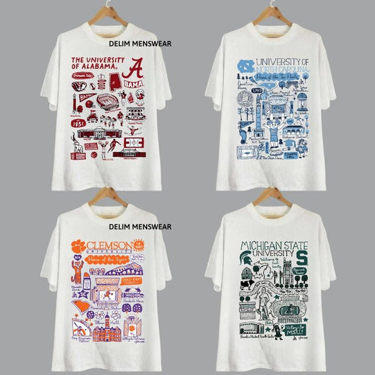 All Team Football Sketched White Graphic Tee, Football Thowback Vintage All Team Ncaa for Fans, University Sport Tee, Graphic Shirt for Women, for Men