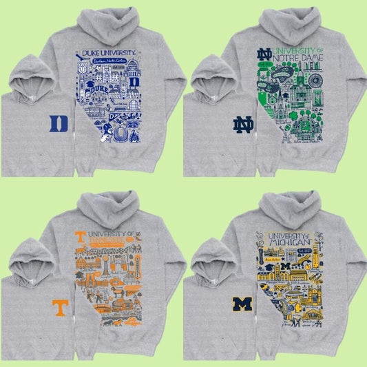 All Team Football Vintage Sketched Hoodie, Throwback College Football Crewneck, Unisex Retro Football Fan Pullover