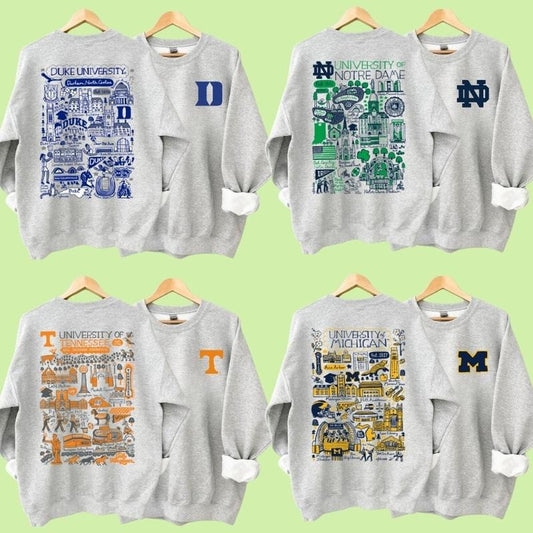 All Team Football Vintage Sketched Sweatshirt, Throwback College Football Crewneck, Unisex Retro Football Fan Pullover