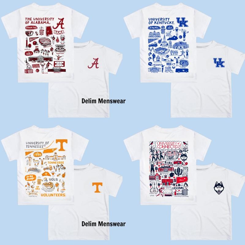 All Team NCAA Crewneck T-Shirt, Hand Drawn University Impressions Artwork, Graphic Shirt, Sport Gift for Men, for Women Menswear Top