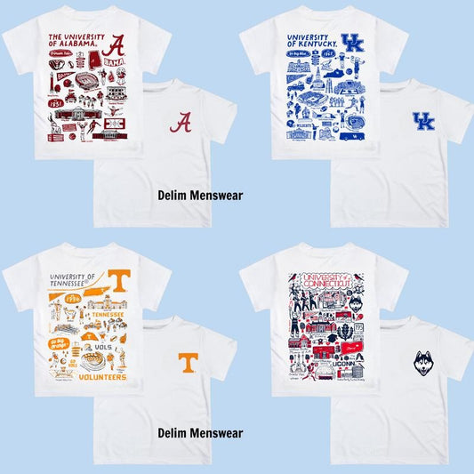 All Team NCAA Crewneck T-Shirt, Hand Drawn University Impressions Artwork, Graphic Shirt, Sport Gift for Men, for Women Menswear Top