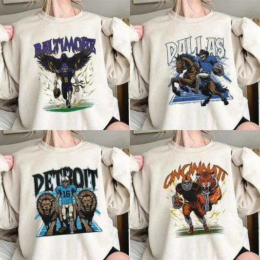 All Teams Football Skeleton Sweatshirt, Vintage Big Words Logo for Fans Sweatshirt, Unisex Sport Sweatshirt For Fan, Gift for Men, Women