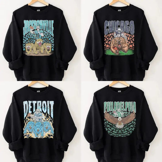 All Teams Football Vintage Style Sweatshirt, Classic Cotton Unisex Sweatshirt Fit Menswear Tops