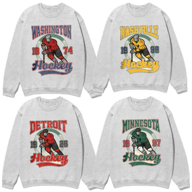 All Teams Hockey Retro Style Sweatshirt, Retro Hockey Sweatshirt, Fan Gifts Sweatshirt
