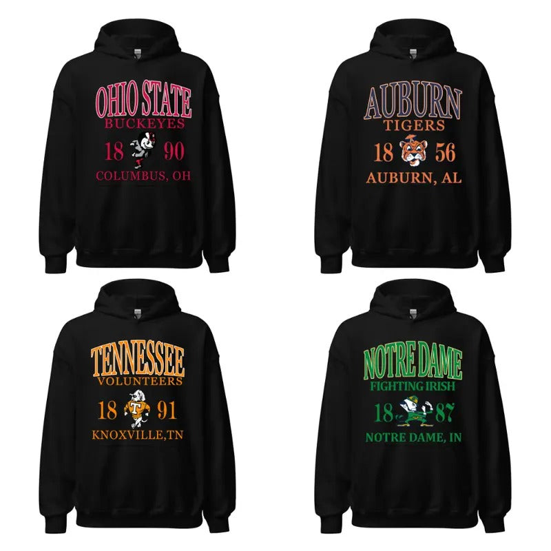 All Teams NCAA Collection Unisex Black Hoodie, Gift For NCAA Fans, Vintage Graphic Tees, Unisex Hoodies