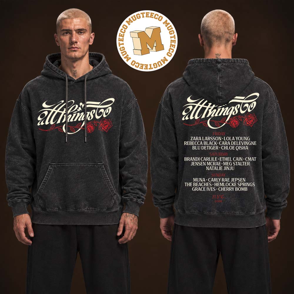 All Things Go Festival 2026 NYC Signature Lineup Two Sided Unisex Washed Hoodie Shirt