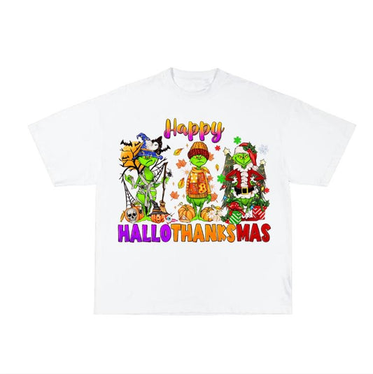 All-in-One Holiday: Cute Hallothanksmas Tee for Halloween, Thanksgiving & Christmas