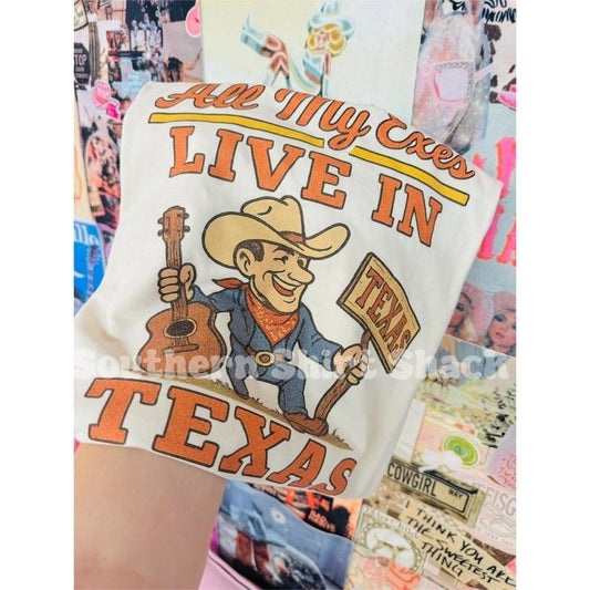 All my exes live in Texas   | Ivory comfort colors t shirt | Country Music  Graphic Tee