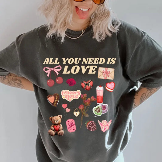 All you need is Love doodles Shirt ~ Unisex Apparel Relaxed Fit Printed In The USA Clothing Womenswear Casual Comfort Cotton Top Athletic Boho Chic