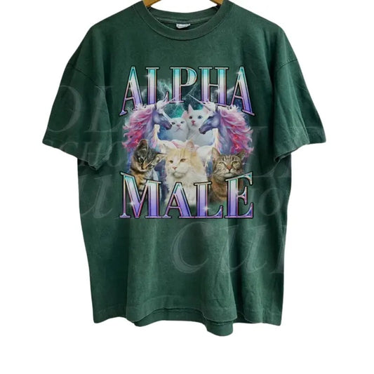 Alpha Male Unicorn Cat Ironic Vintage 90s T-Shirt, Retro Funny Rainbow Unisex Tshirt,, Funny Weird Meme Shirt, Funny Cat Tee, Offensive Tees