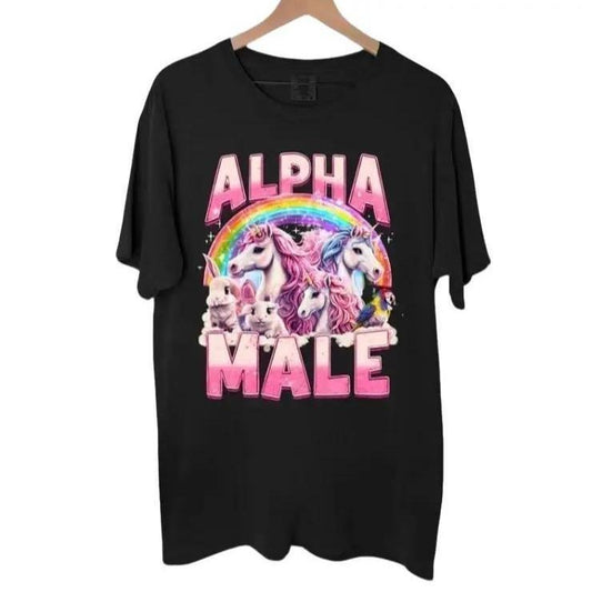 Alpha Male Unicorn Ironic Vintage 90s T-Shirt, Retro Funny Rainbow Unisex Tshirt