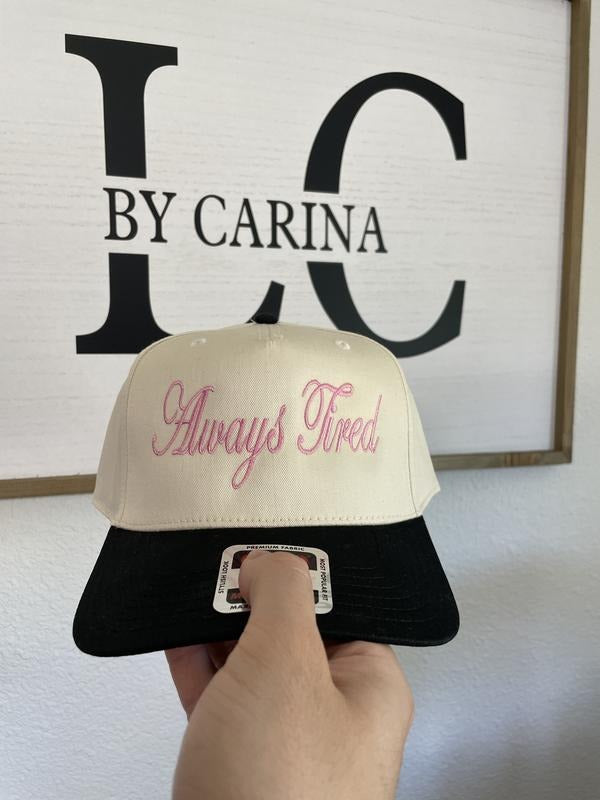 Always Tired Embroidered Trucker Hat | Beige Black Funny Hat | Soft Girl Aesthetic Hat | Mom Life Hat | LC By Carina | Embroidery