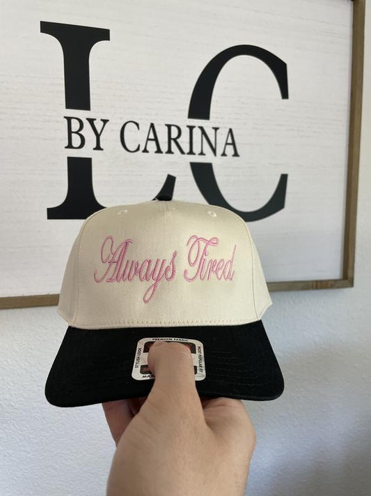 Always Tired Embroidered Trucker Hat | Beige Black Funny Hat | Soft Girl Aesthetic Hat | Mom Life Hat | LC By Carina | Embroidery