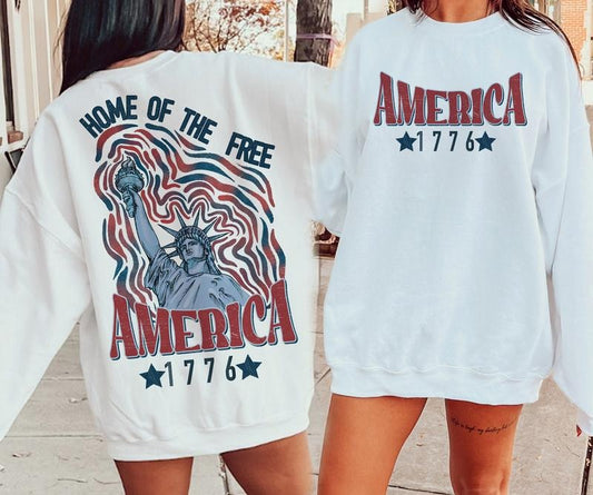 America 1776 Sweatshirt Retro 4th of July Crewneck Home of the Free Vintage Patriotic Unisex USA Shirt 100% Cotton