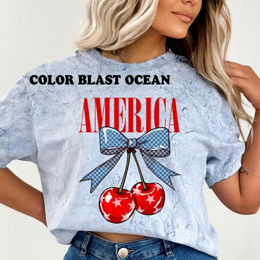 America Cherries 4th of July Shirt ~ Unisex Apparel Relaxed Fit Printed In The USA Clothing Womenswear Casual Comfort Cotton Top Athletic Boho Chic