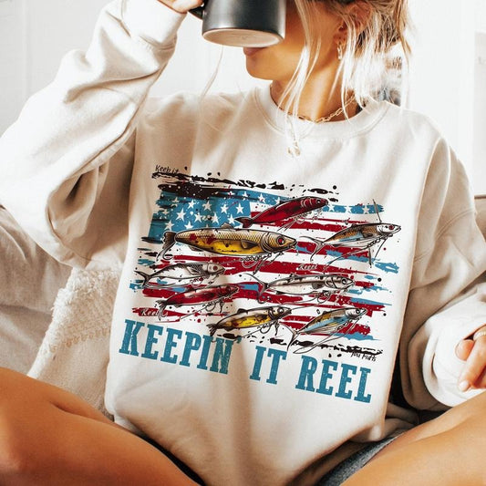 America Fish Flag Shirt ,Keepin' it reel Shirt, Hooker , Retro America, 4th Of July Shirt, 4th Of July Sublimation Design