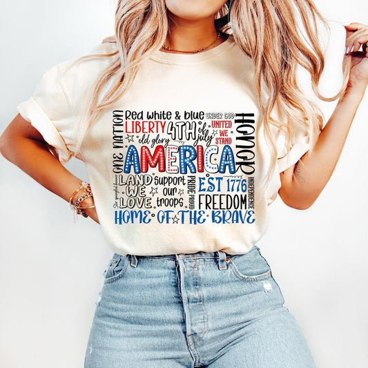 America T-Shirt, 4th of July T-Shirt, Bright Doodle, Dalmatian Dots, Independence Day T-Shirt, Mom Shirt, 1776 USA Flag T-Shirt, tshirt hot trend 2025