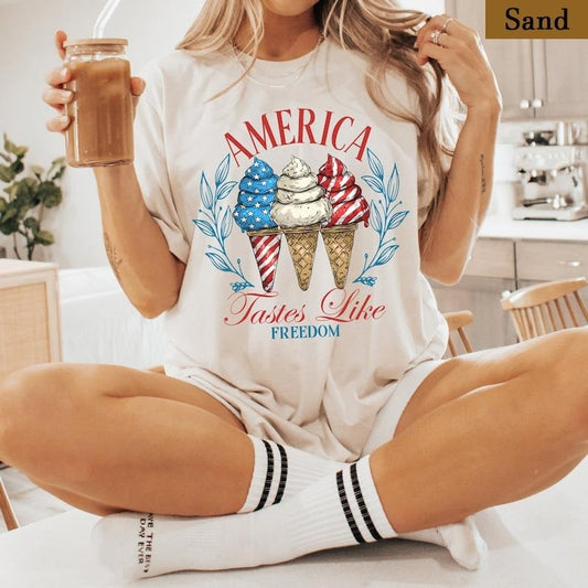 America Tastes Like Freedom Shirt, 4th of July Apparel, American Flag Ice Cream Usa Shirt, Independence Day Tee,Patriotic Conservative Shirt