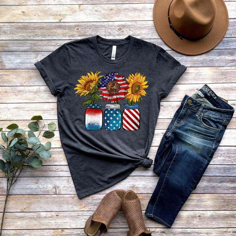 America flag Sunflower Shirt Usa Flag Flower T Shirt Gift For American 4th Of July Flag Graphic T-shirt Freedom Tshirt Independence Shirt  T-shirt, sweater and Hoodie