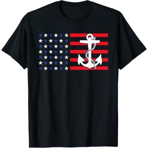 American Flag Anchor Shirt Patriotic Military July Navy USA T-Shirt Made in USA
