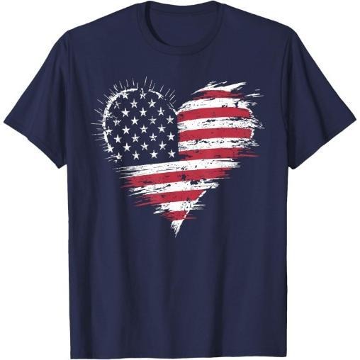 American Flag Heart Men 4th of July Patriotic USA T-Shirt Made in USA