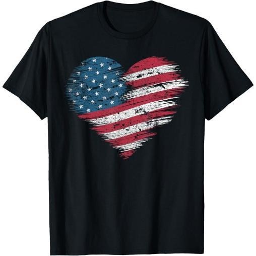 American Flag Heart Women Men Kids Patriotic 4th of July USA T-Shirt Made in USA