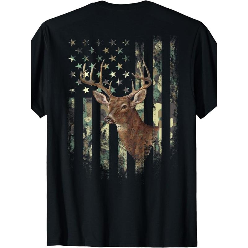 American Flag (Back Printing) Deer Hunting Camouflage T-shirt Made in USA