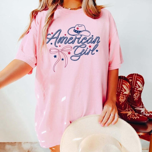 American Girl Hat And Bow Tee America Graphic Tee, Unisex July Shirt