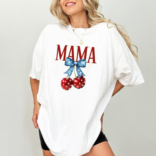 American Mama Comfort Colors Shirt, Coquette Cherry Mama T-shirt, 4th Of July Mom Graphic Tee, Proud Mom Clothing, Gift For Mom, Mother's Day Gifts