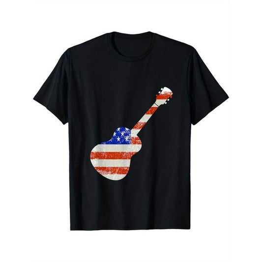 American flag rock band guitar T-shirt Made in USA