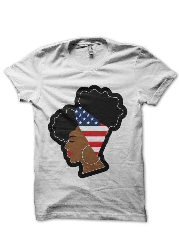 American Flag Natural Hair Puff White Half Sleeve T-Shirt Hoodie, Sweatshirt | CoreVibeTees.com
