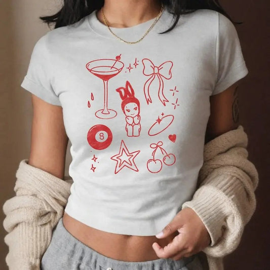 Angel Baby Tee coquette bow cherry cropped tee vintage graphic baby tees streetwear women street style print