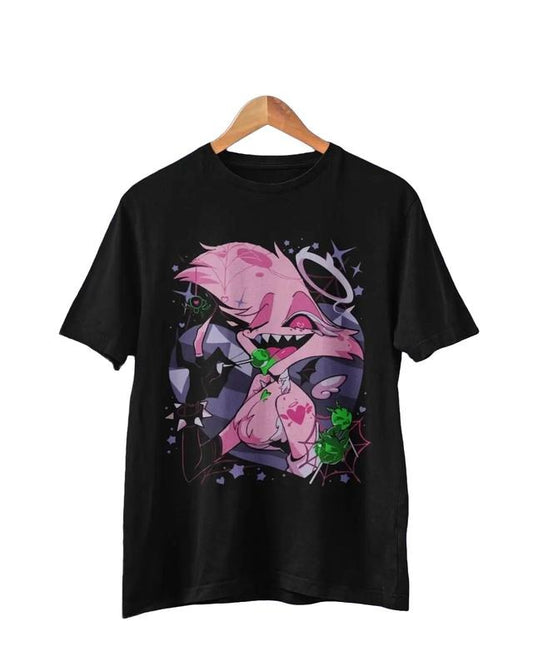 Angel Dust tshirt, anime shirt, anime gifts, alastor, angel dust, charlie, vaggie, hotel womenswear tshirt