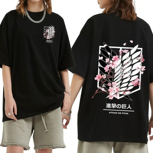 Anime Attack.onTitan 2 Side Vintage Blossom Logo Print Unisex T-Shirt Collection
