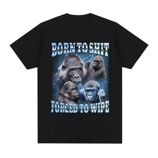 Anime Born Stool Forced to Wipe Comic Gorilla Pattern Vintage Graphic Tee,   Fashion Short sleeved T-shirt Women's Casual Large T-shirt, funny Tee