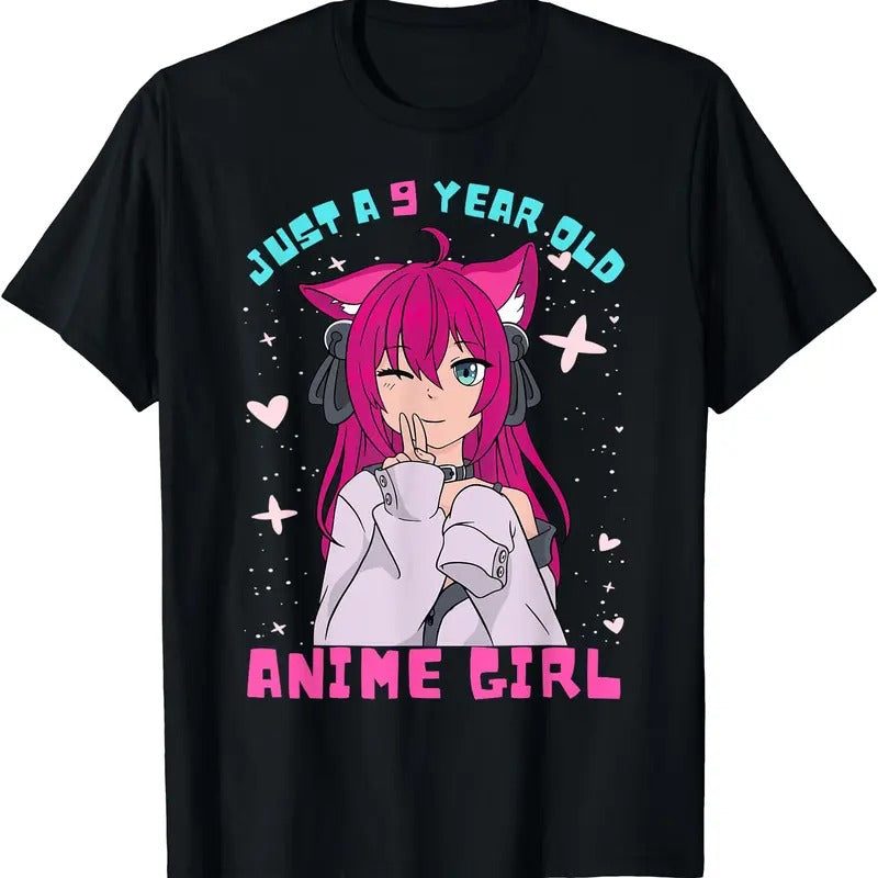 Anime Girl 9 Year Old Birthday Girl Kawaii 9Th Birthday TShirt
