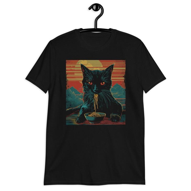Anime Ramen Cat Retro Tshirt Japanese Noodles Retro Kawaii Unisex All Size Colors