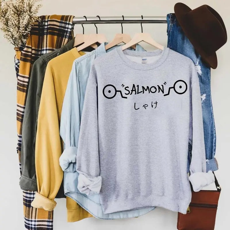 Anime Sweatshirt, Inumaki Toge Salmon Sweatshirt, Cursed Markings, JJK gift, Inumaki Toge Sweatshirt, Anime Lover Gift Sweatshirt, Manga Lover Shirt, Gift for Him & Her, Gift for Jujutsu Kaisen Fan Crewneck Menswear, Sweatshirt, Hoodie